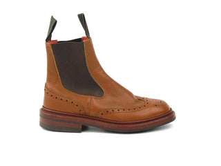 Silvia Elastic Sided Brogue Boots - Tan Grain