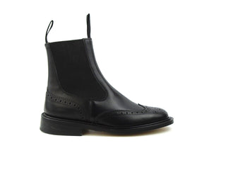 Elastic Sided Brogue Boots - Black Calf