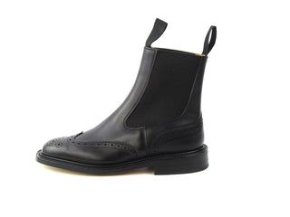 Elastic Sided Brogue Boots - Black Calf