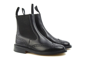 Elastic Sided Brogue Boots - Black Calf