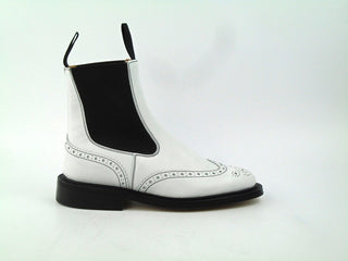Elastic Sided Brogue Boots - White Aniline Calf