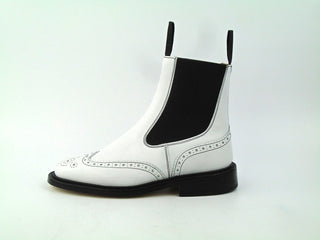 Elastic Sided Brogue Boots - White Aniline Calf