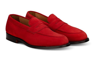 Havard Penny Loafer - Bright Red Ox Rev Suede - R E Tricker Ltd
