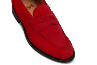 Havard Penny Loafer - Bright Red Ox Rev Suede - R E Tricker Ltd
