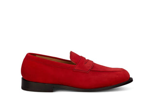 Havard Penny Loafer - Bright Red Ox Rev Suede - R E Tricker Ltd