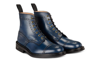 7046 - Men's Derby ToeCap Brogue Boot - Navy MC - R E Tricker Ltd
