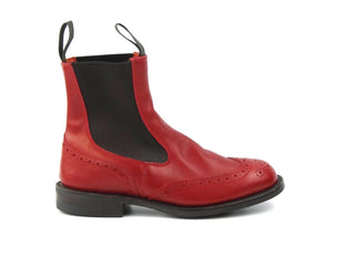 Silvia Elastic Sided Brogue Boots - Red Calf