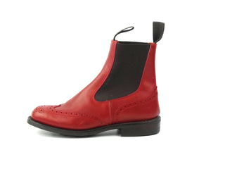 Silvia Elastic Sided Brogue Boots - Red Calf