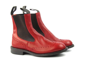 Silvia Elastic Sided Brogue Boots - Red Calf