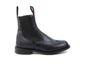 Silvia Elastic Sided Brogue Boots - Navy Calf