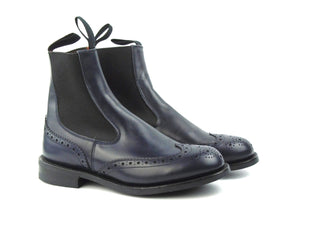 Silvia Elastic Sided Brogue Boots - Navy Calf