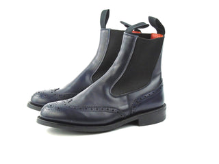 Silvia Elastic Sided Brogue Boots - Navy Calf