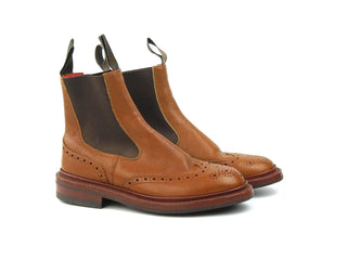 Silvia Elastic Sided Brogue Boots - Tan Grain