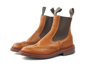 Silvia Elastic Sided Brogue Boots - Tan Grain