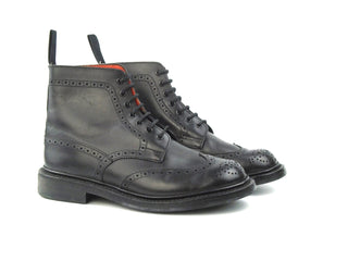 Worn Stephy Brogue Boots - Black Box Calf