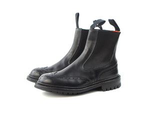 Silvia Elastic Sided Brogue Boots - Black Box Calf
