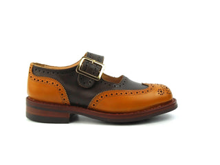 Mary-Jane Buckle Brogue Shoe - Acorn & Espresso Two Tone