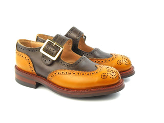 Mary-Jane Buckle Brogue Shoe - Acorn & Espresso Two Tone