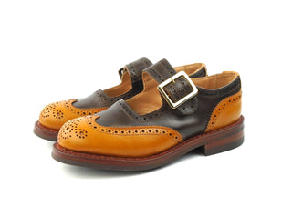 Mary-Jane Buckle Brogue Shoe - Acorn & Espresso Two Tone