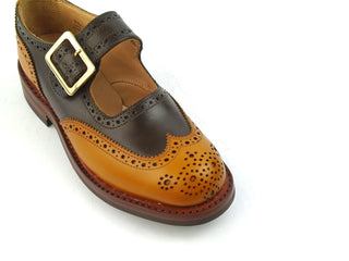 Mary-Jane Buckle Brogue Shoe - Acorn & Espresso Two Tone