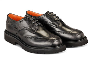 Anne Brogue Country Shoe - Black Ecopel - R E Tricker Ltd