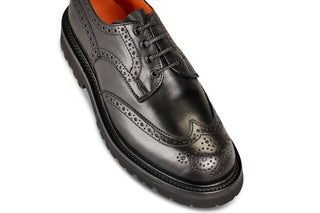 Anne Brogue Country Shoe - Black Ecopel - R E Tricker Ltd