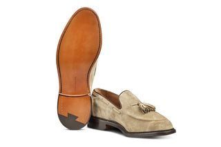 Elton Tassel Loafer - Sand Suede - R E Tricker Ltd