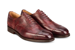 Kensington Toecap Oxford City Shoe - Burgundy Museum Calf - R E Tricker Ltd