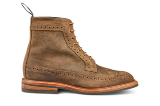 Simon Longwing Brogue Boot - Peanut Reverse Suede