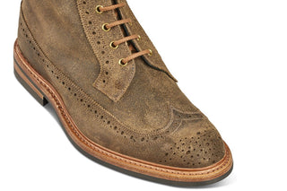 Simon Longwing Brogue Boot - Peanut Reverse Suede - R E Tricker Ltd