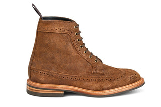 Simon Longwing Brogue Boot - Snuff Repello Suede - R E Tricker Ltd