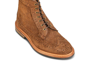 Simon Longwing Brogue Boot - Snuff Repello Suede - R E Tricker Ltd