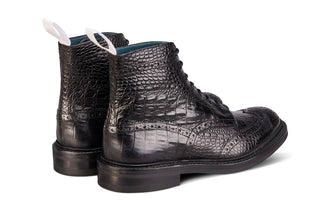 Stow Country Boot - Black Moc Croc (print) - R E Tricker Ltd