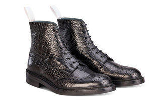 Stow Country Boot - Black Moc Croc (print) - R E Tricker Ltd