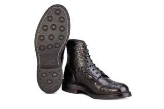 Stow Country Boot - Black Moc Croc (print) - R E Tricker Ltd